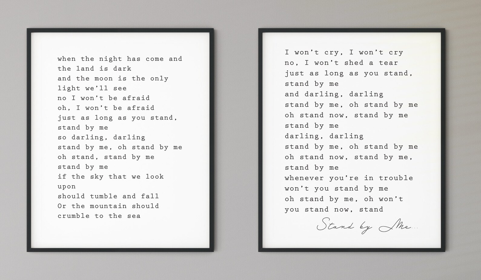 Stand by Me Lyrics Print Set of Two 16 X 20 Printable Art Gallery Wall