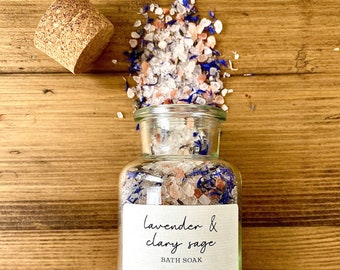 Lavender & Clary Sage Bath Soak | Bath Salts | Himalayan salt and Epsom salt | Botanicals | Gift | 300g