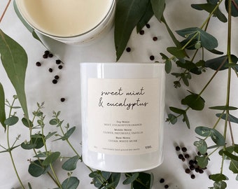 Handmade | Sweet Mint & Eucalyptus Soy Candle | Luxury | Vegan Friendly and Cruelty Free | 220g of Scented Bliss | Gift