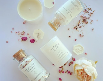 Luxury Gift Set | Soy Candle | Botanical Wax Melts | Bath Soak | Rose Balm | Scented | Vegan Friendly