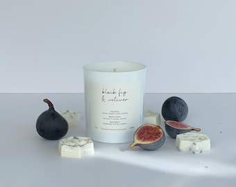 Handmade Black Fig & Vetiver Luxury Soy Candle | Vegan Friendly | Made in Reusable Glass Jar | 220g of Scented Bliss | Gift