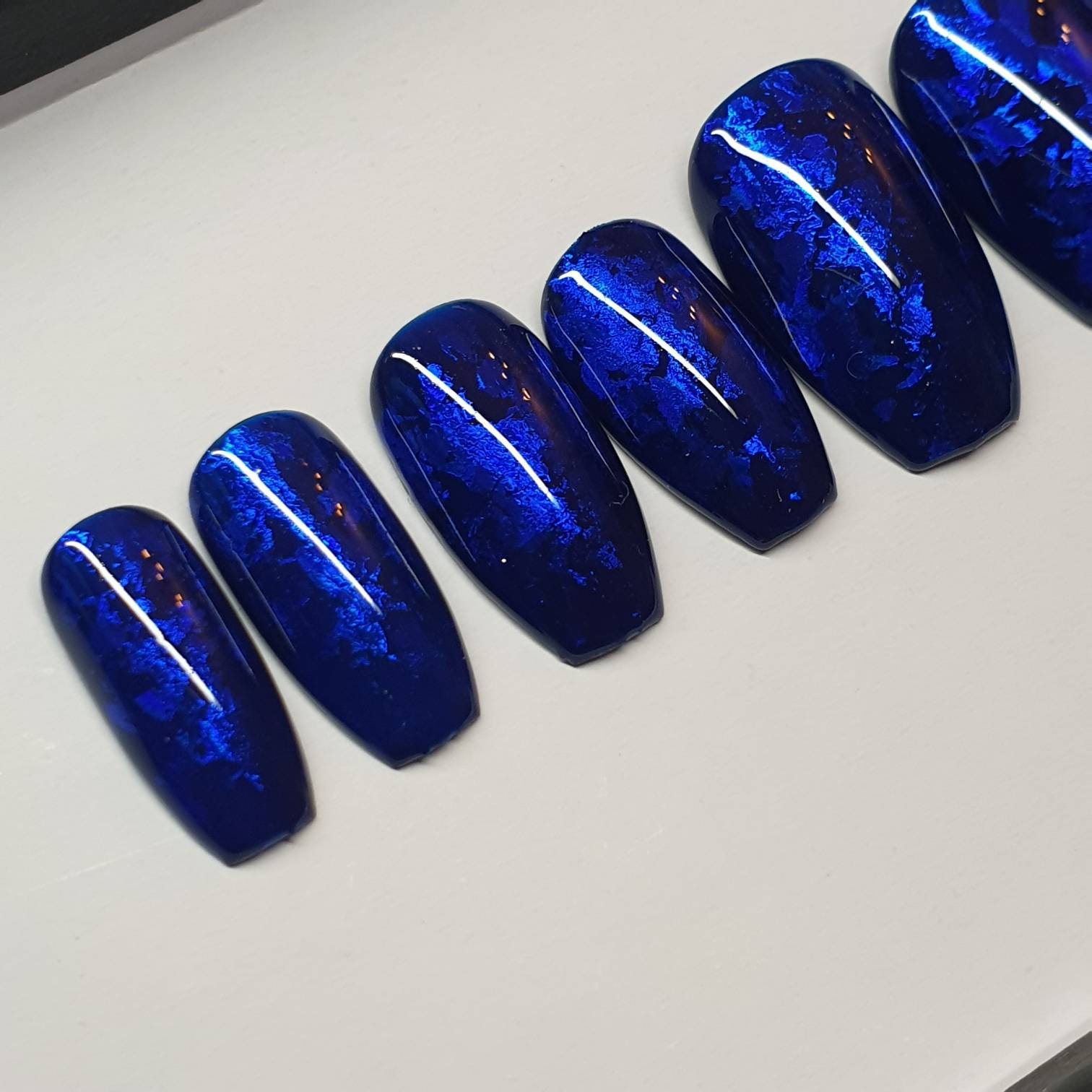 Blue Holographic Foil Sandwich Nails. Blue Jelly Glass Gel. - Etsy