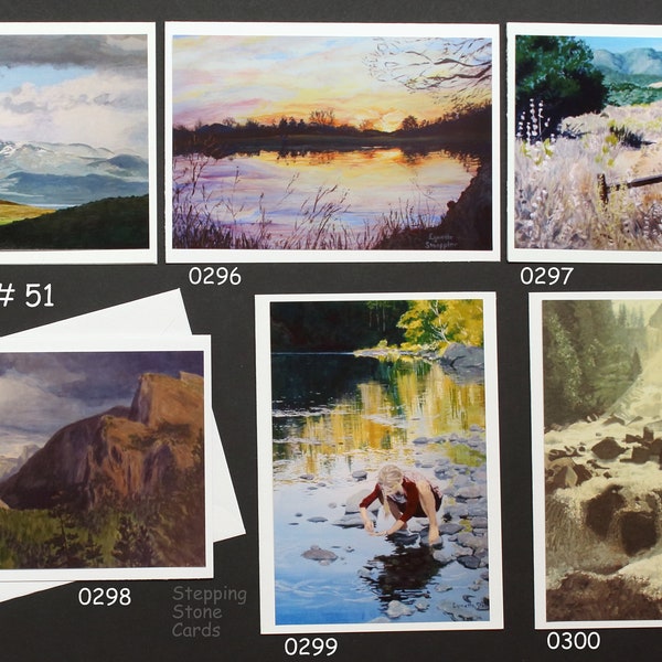 Set #51 Painting Scenes, Original Art, Blank Note Cards, Handmade, Nature, Greetings, All-occasion, Yosemite, California, River, beauty