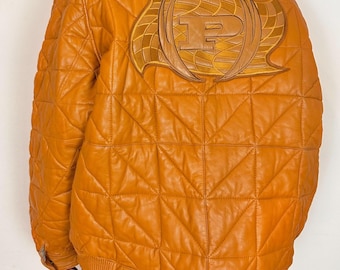 Vintage 1990s Phat Farm Leather Jacket / Patchwork / 90s