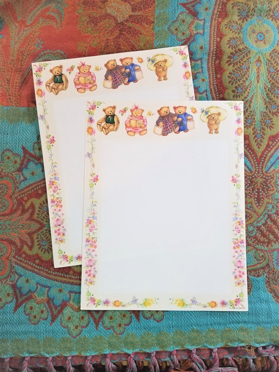 Hallmark Stationery Set of 4 Sheets Bears Floral Etsy