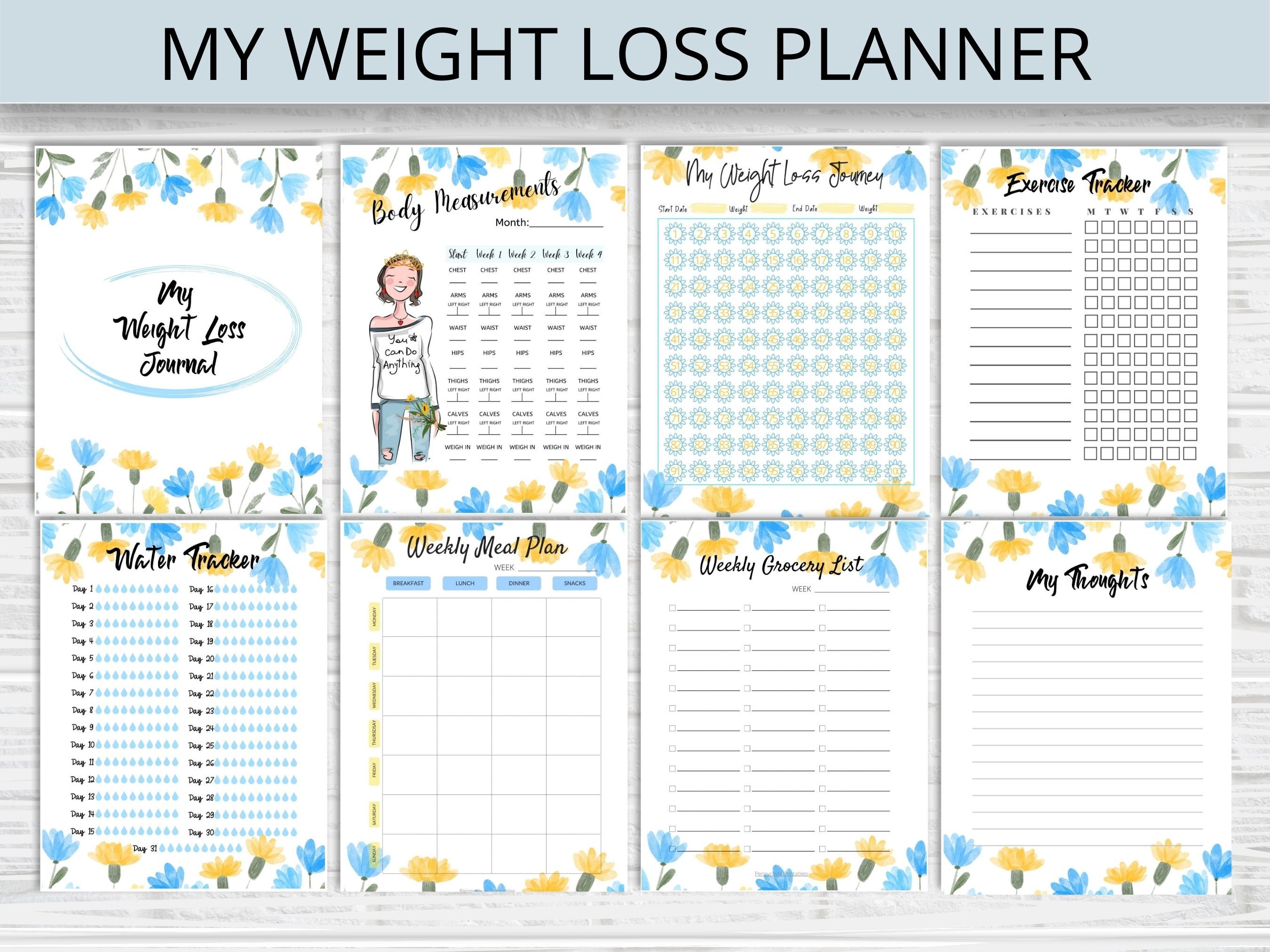 Printable Weight Loss Planner With Work Out Log Meal Planner Etsy Canada