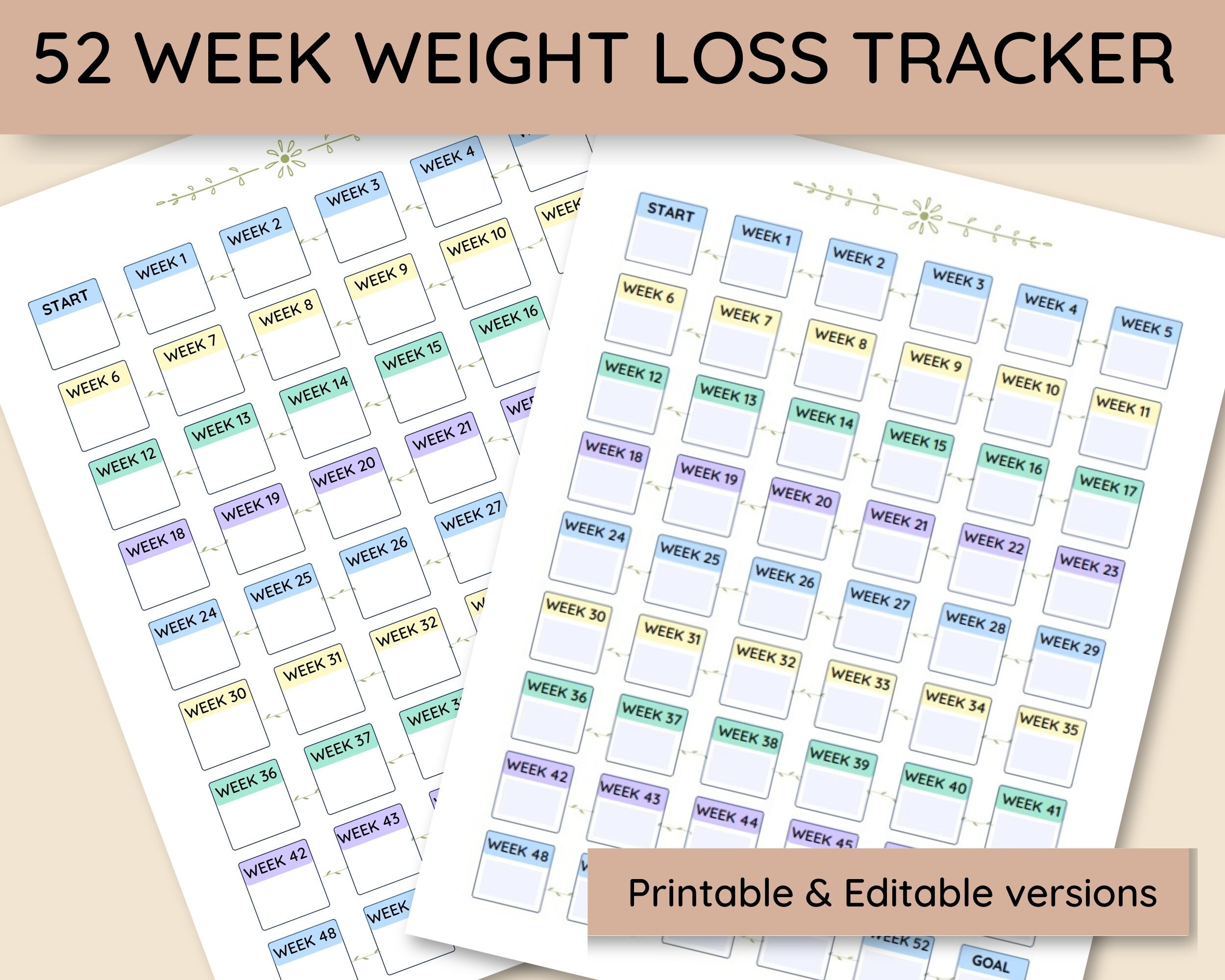 Printable 52 Week Weight Loss Tracker Editable Weight loss - Etsy España