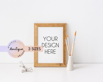 A5 Size Frame Mockup With Paint Brushes | Vertical Frame Mockup | Blank Frame Mockup | Art Mock Up | Poster Mock Up | 3 JPG Sizes