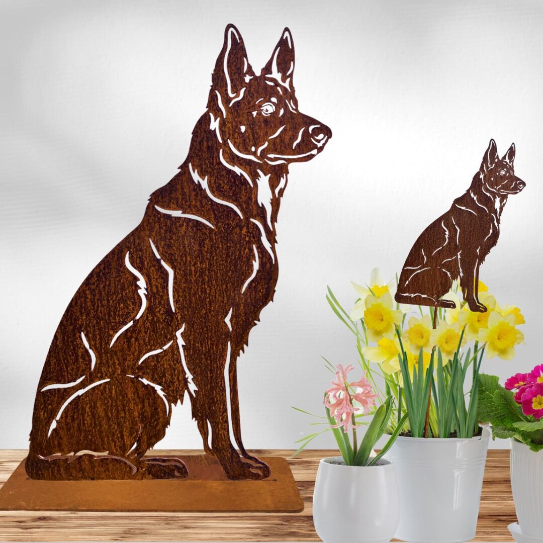 Rusting Figure Stainless Steel or Rust Figure of a German Shepherd Sitting, Patina Dog ...