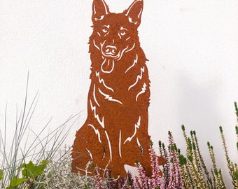 Stainless steel or rust figure German Shepherd sitting, rust dog, garden figure, garden stake, garden decoration