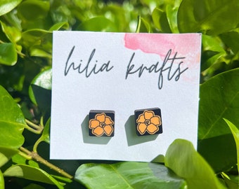 Puakenikeni Earring Studs, MDF Studs, gift for her, Puakenikeni, earrings, floral earrings, earring studs