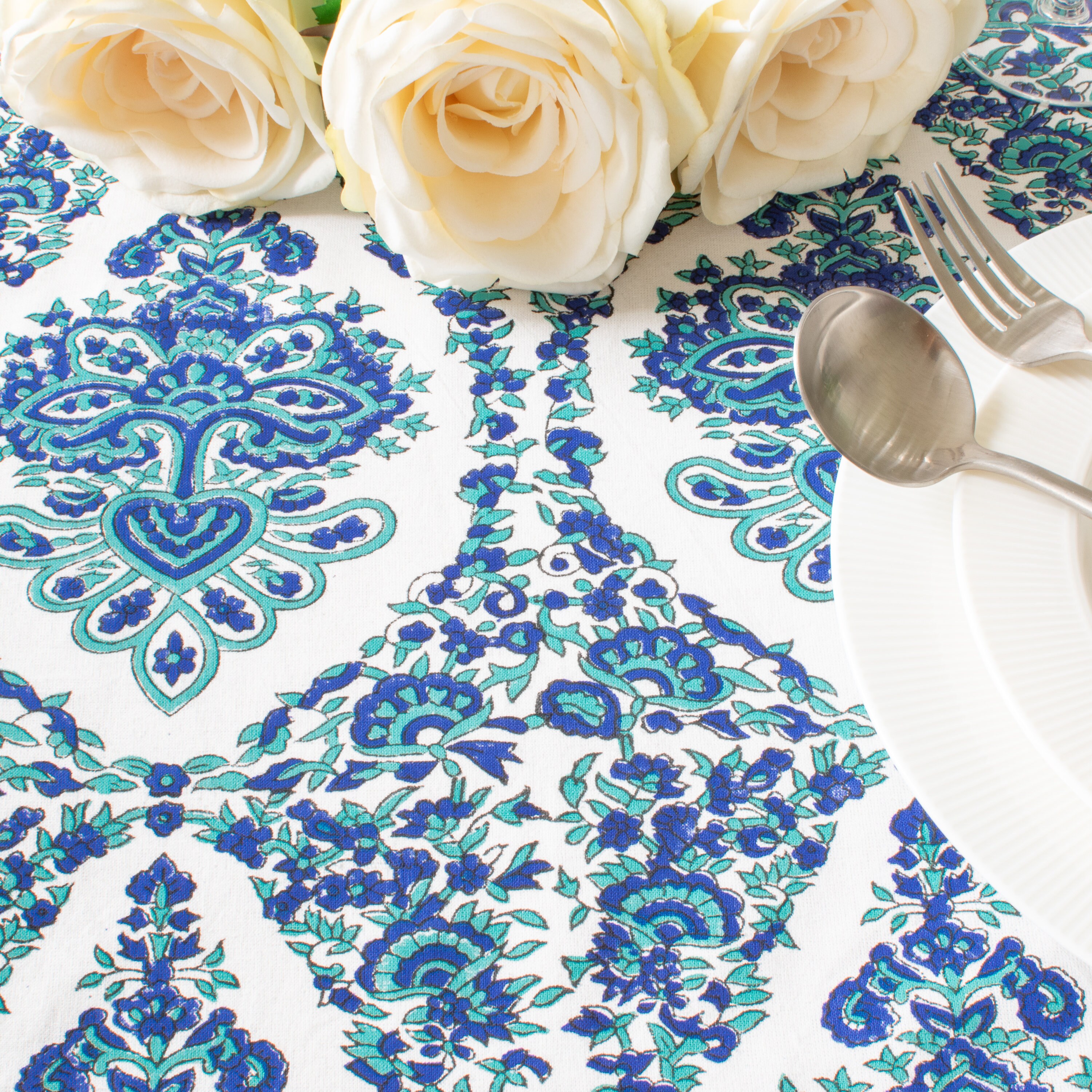 Blue Table Runners 100 Cotton Damask Hand Block Print for Etsy