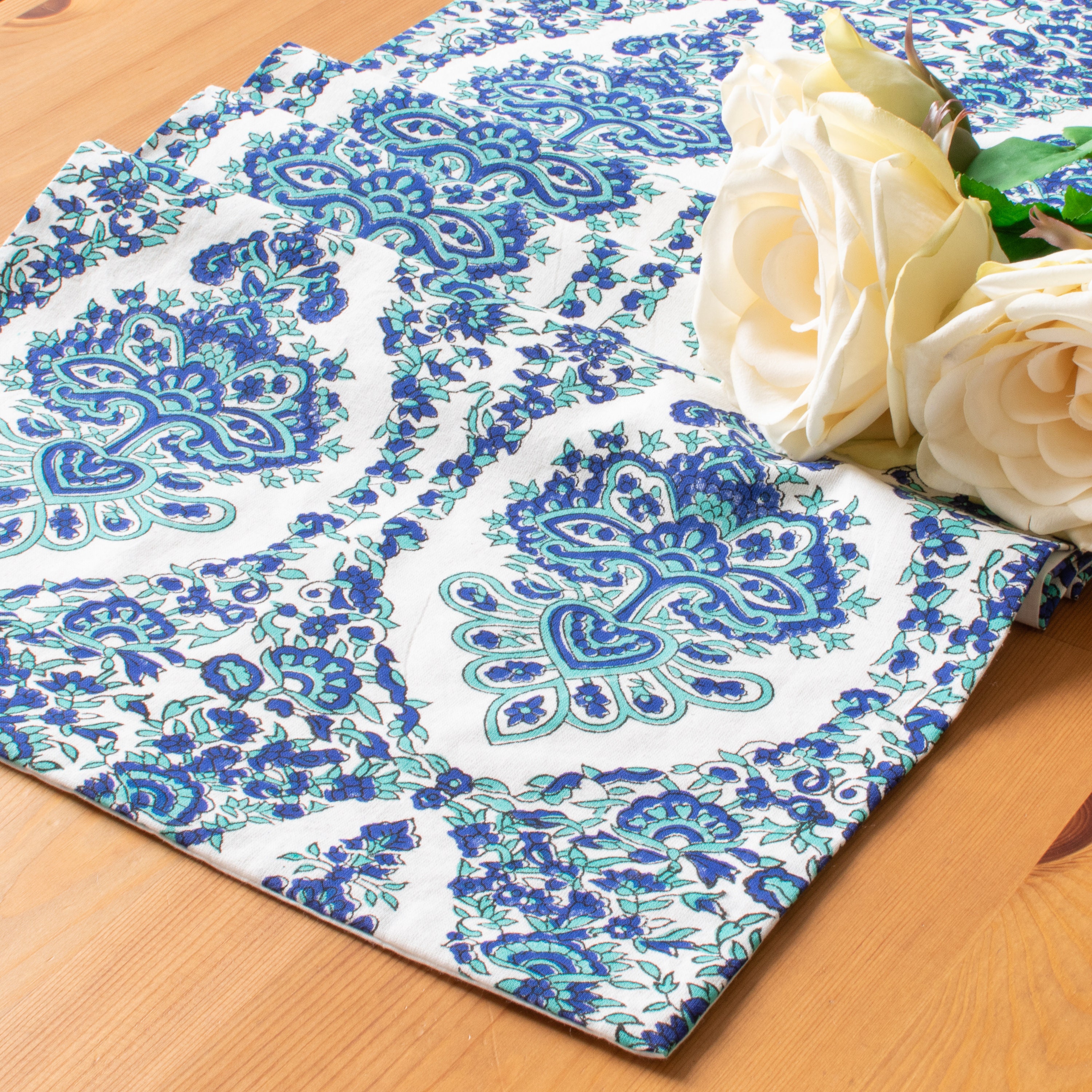 Blue Table Runners 100 Cotton Damask Hand Block Print for Etsy