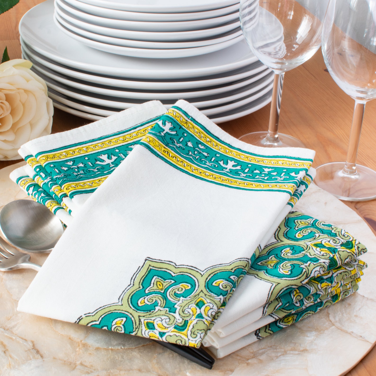 Turquoise Table Cloth Napkins 100 Cotton 20x20 inch Star Etsy