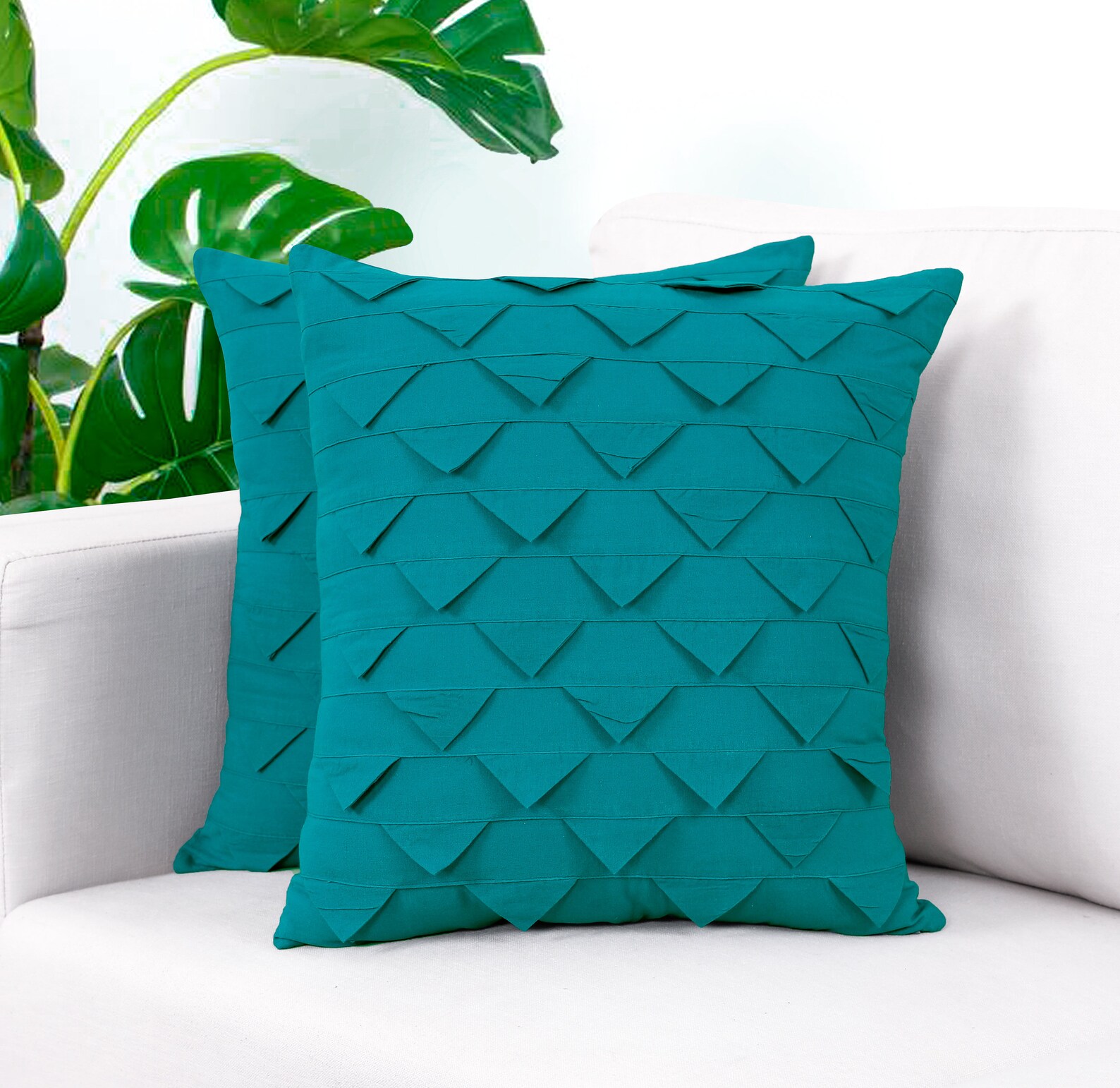 Dark Teal Throw Pillow Covers 16x16 Inch Triangle Origami Etsy