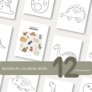 Dinosaur Coloring Book for Kids 12 Dinosaur Coloring Sheets Instant Download and Printable Children Coloring Books