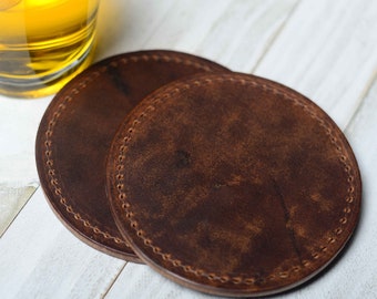 Black or Brown Blank Leather Coaster Set | Great for the Man Bar/She Shed | Vintage Recycled Leather for a Great Leather Christmas Gift