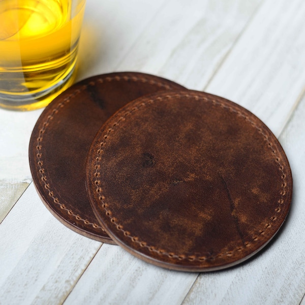 Black or Brown Blank Leather Coaster Set | Great for the Man Bar/She Shed | Vintage Recycled Leather for a Great Leather Christmas Gift