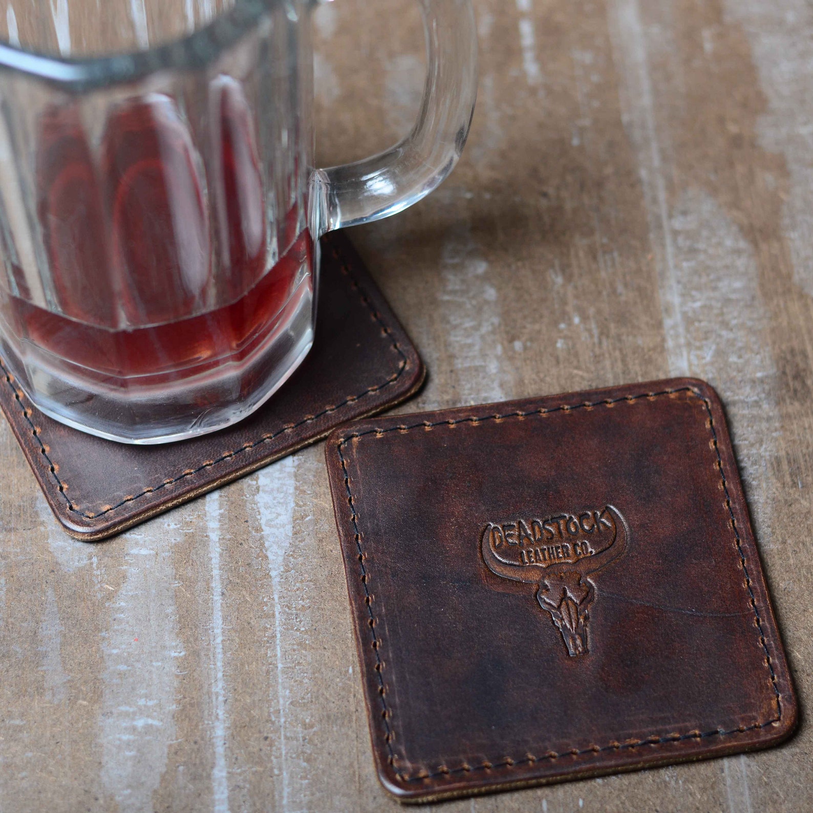 Deadstock Leather Coaster Set Branded Coasters for the Man Etsy