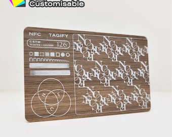 Personalized Wooden NFC Digital Business Card | Tap vCard with QR code and Social Media Links | Smart Walnut Wood Card | Matte/White Ink