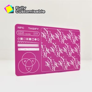 Gepersonaliseerd PVC NFC digitaal visitekaartje | Tik op vCard met QR-code en sociale media-links | Slimme roze kaart | Matte/witte inkt