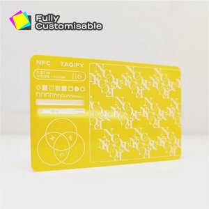 Gepersonaliseerd PVC NFC digitaal visitekaartje | Tik op vCard met QR-code en sociale media-links | Slimme gele kaart | Matte/witte inkt