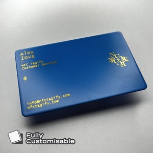 Kundenspezifische Hybrid Metal Card Digitale Visitenkarte – Premium NFC Smart Blue Card NTAG213 [Lasergravur - eine Seite]