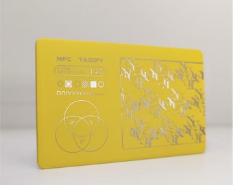 Personalized Hybrid Metal NFC Digital Business Card | Tap vCard with QR code and Social Media Links | Laser Engraved & UV Printed - Yellow