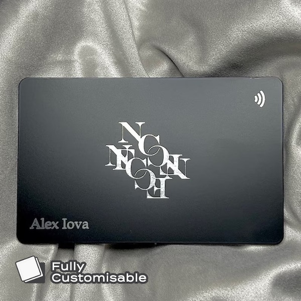 Carte de visite numérique personnalisée en métal hybride – Carte à puce NFC Premium NTAG213 [Gravée au laser - Un côté - Argent]