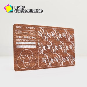 Gepersonaliseerde houten NFC digitaal visitekaartje | Tik op vCard met QR-code en sociale media-links | Slimme sapele houten kaart | Matte/witte inkt