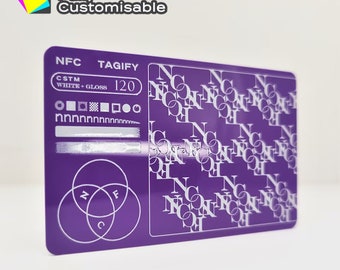 Personalized PVC NFC Digital Business Card | Tap vCard with QR code and Social Media Links | Smart Purple Card | Matte/White Ink