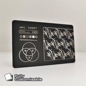 Personalisierte Solid Metal NFC Digitale Visitenkarte | vCard QR Code & Social Media Links | Quadratischer NFC-Chip | Doppelseitig eingraviert (Schwarz)