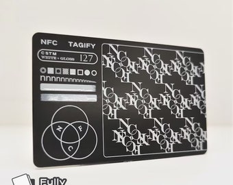 Personalized Metal NFC Digital Business Card | Tap vCard with QR code and Social Media Links | Smart Black Card | Matte/White Ink