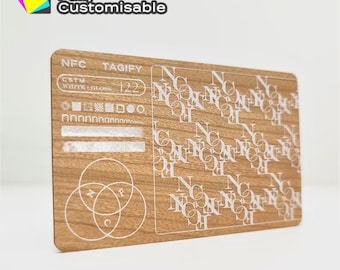 Personalized Wooden NFC Digital Business Card | Tap vCard with QR code and Social Media Links | Smart Cherry Wood Card | Matte/White Ink
