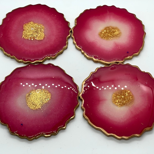 Coaster set, Geode, Agate, Home decor, Birthday present, Housewarming, Gifts, Valentine, Red Pink