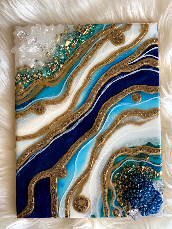 Artistic Decoration Made of Golden Resin. Epoxy Resin Paint