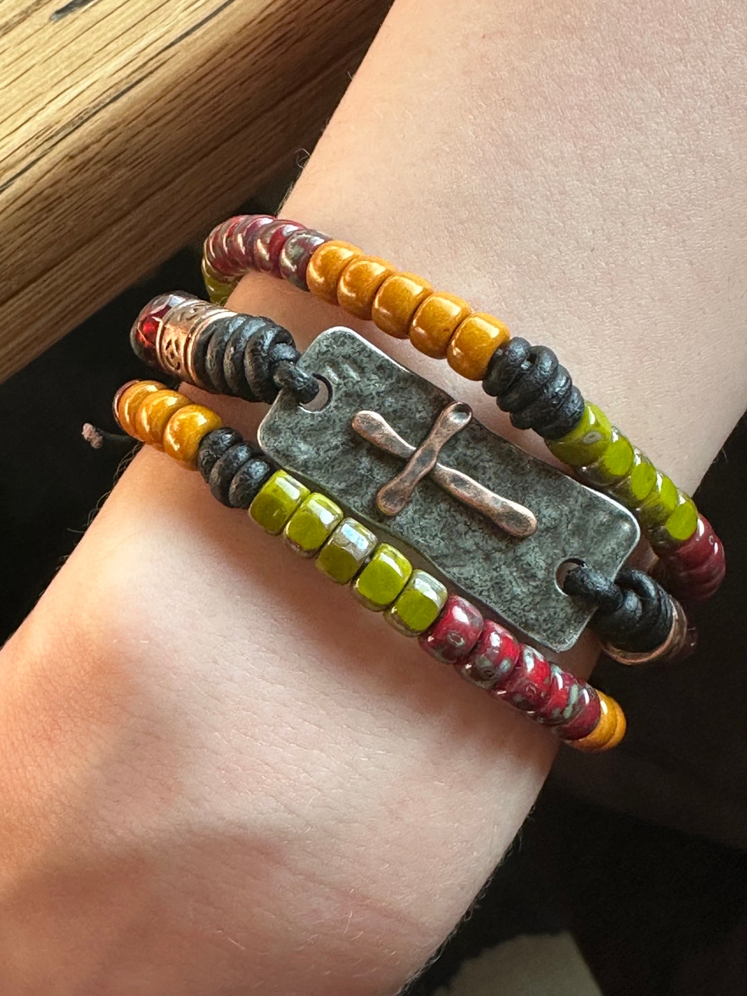 Boho Leather Wrap Bracelet, Cross Bracelet With Antler or Copper Button