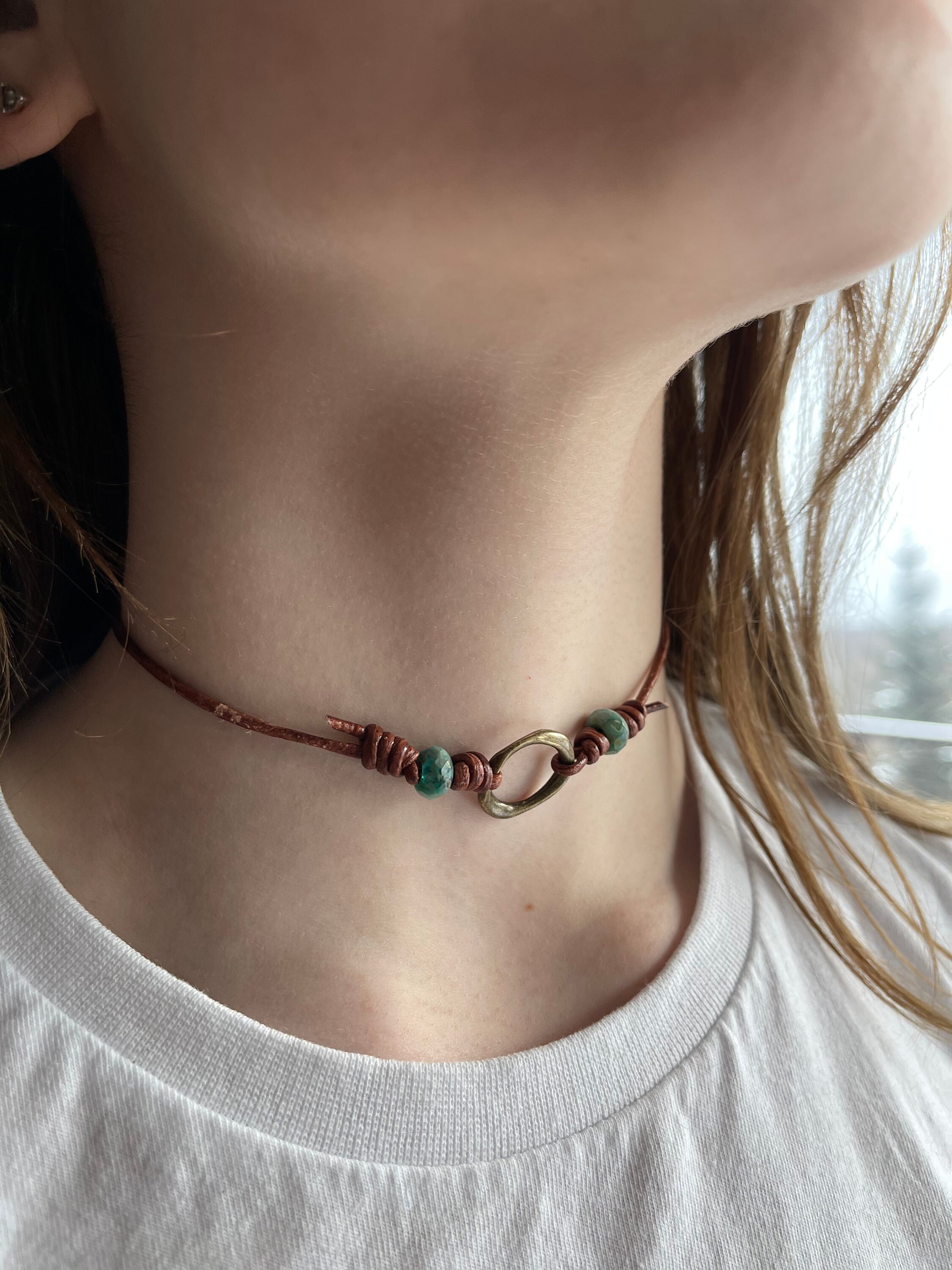 Beaded Leather Choker for Teens / Boho style choker. Etsy