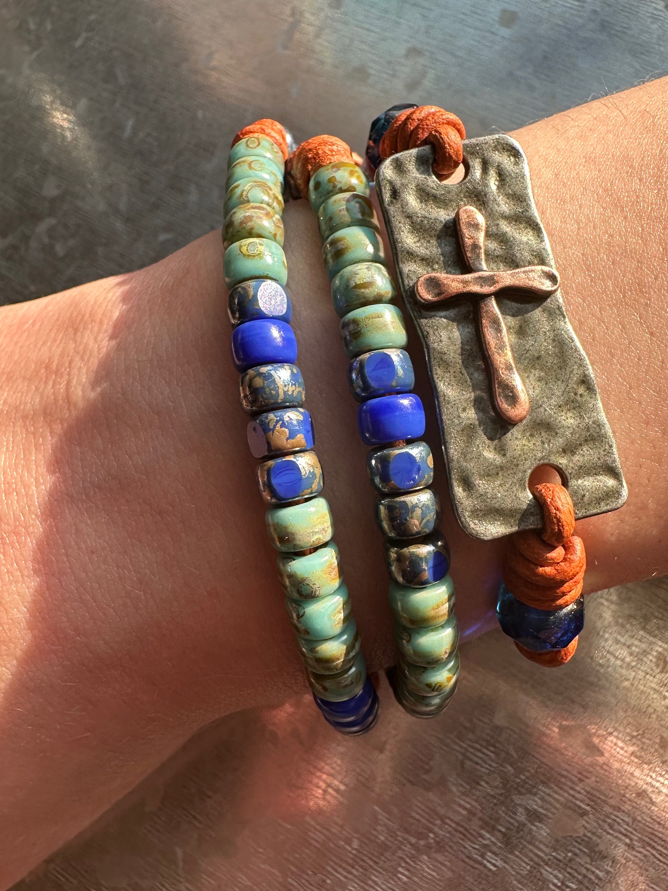 Boho Leather Wrap Bracelet, Cross Bracelet With Antler or Copper Button