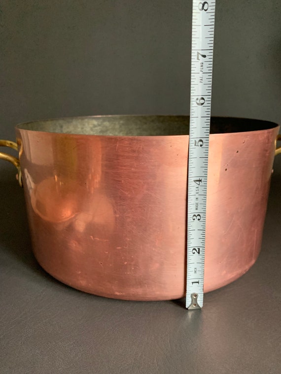 Farmhouse Vintage French Copper Dutch Oven with Lid & Brass Handles