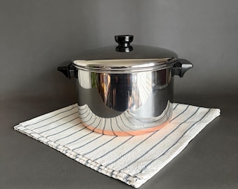 Olla vintage Revere Ware de 6 cuartos: Batería de cocina restaurada de acero inoxidable revestida de cobre