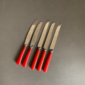 Coltelli da cena vintage in bachelite rossa - Set di posate in acciaio inossidabile da 5 pezzi