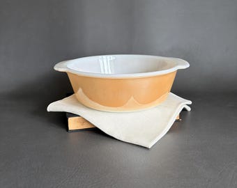 Fuente redonda para hornear Vintage FIRE KING color melocotón brillante, de vidrio opalino naranja iridiscente.