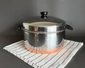 Olla grande de acero inoxidable y cobre Vintage Revere Ware, 6 cuartos de galón.
