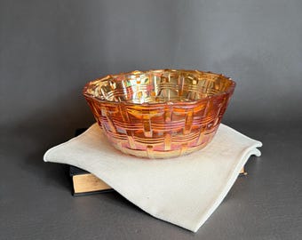 Bol de cristal Carnival vintage con brillo naranja y diseño de tejido de cesta de 19 cm (7,5 pulgadas)