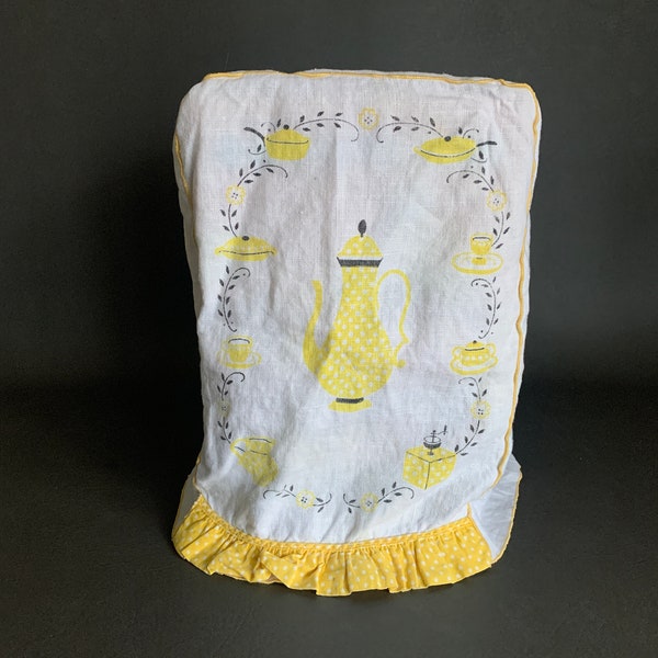 Coffee Maker Cozie Vintage Countertop Drip Linen Cover appliance yellow white 1950s kitchen decor frilly dainty handmade