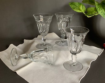 French glassware stemware set of 4 thick  vintage glass wine water elegant tabletop antique old world cocktails barware clear drinkware 6oz