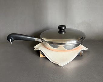 Sartén vintage Revere Ware de 23,5 cm (9,25 pulgadas) restaurada, de acero inoxidable con revestimiento de cobre.