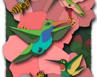 Humming Birds & Honey Bees Print