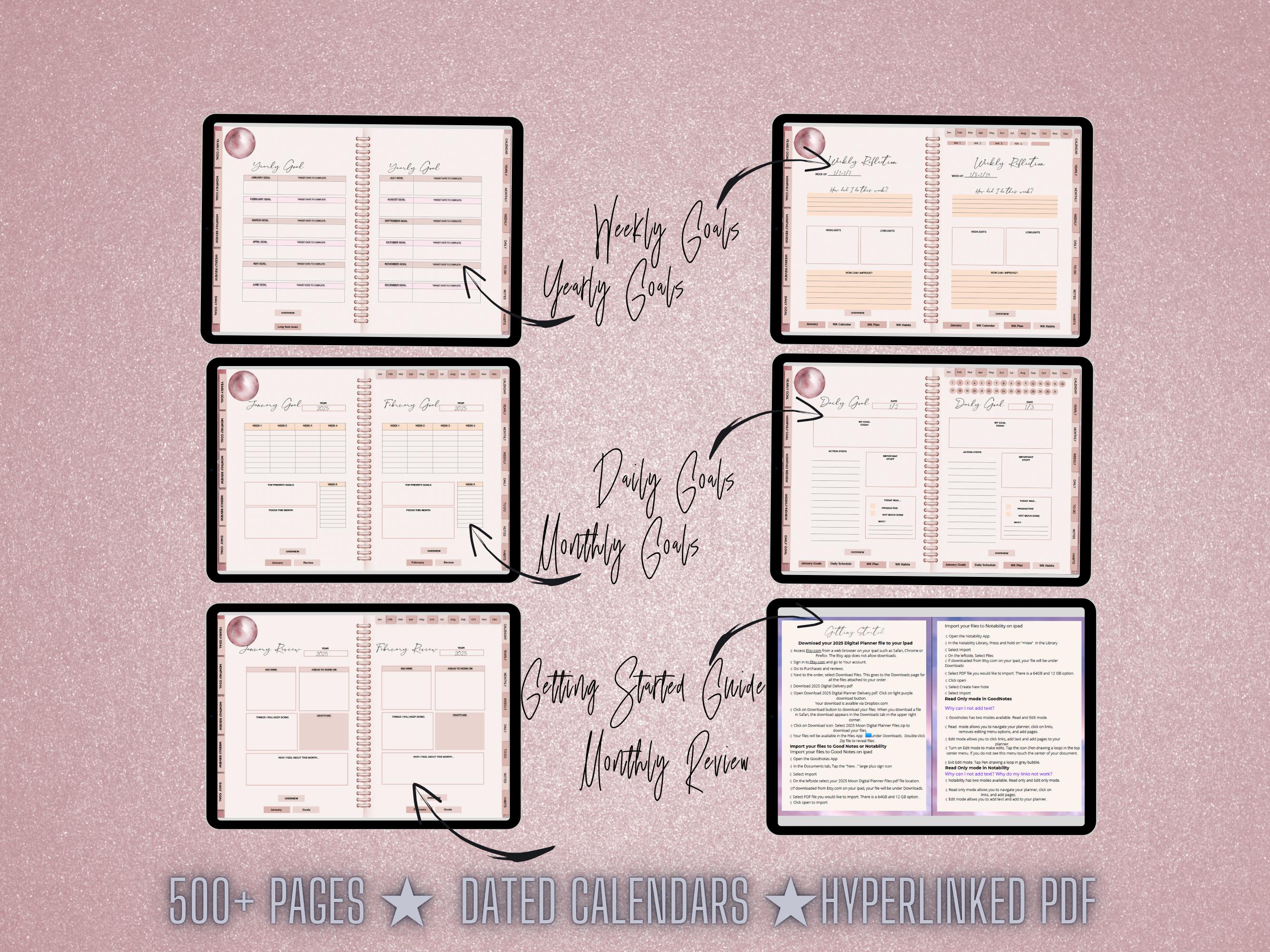 Moon Digital Planner, Goal Setting Planner, for Ipad, Goodnotes Planner ...